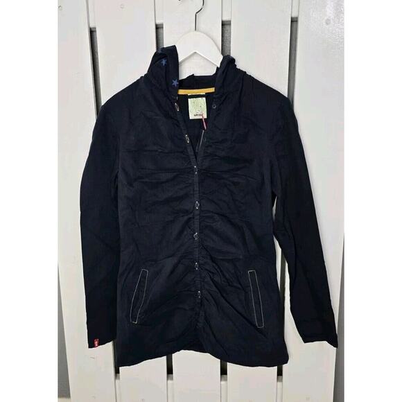 SkunkFunk SKFK Zuria Women's Y2K Blue Star Hooded Blue Ruched Button Up Jacket M - Picture 1 of 11